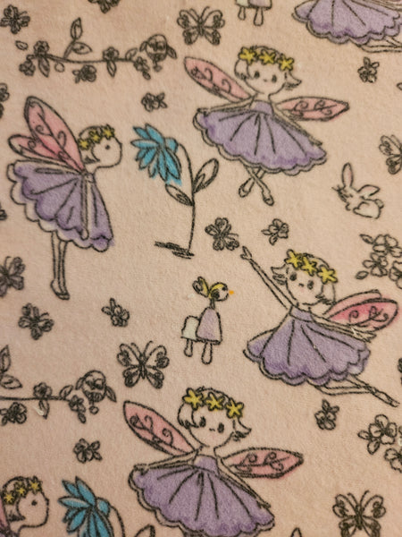 Fairy Ballerina. Pink and purple on pink background. Flannel and terry cloth