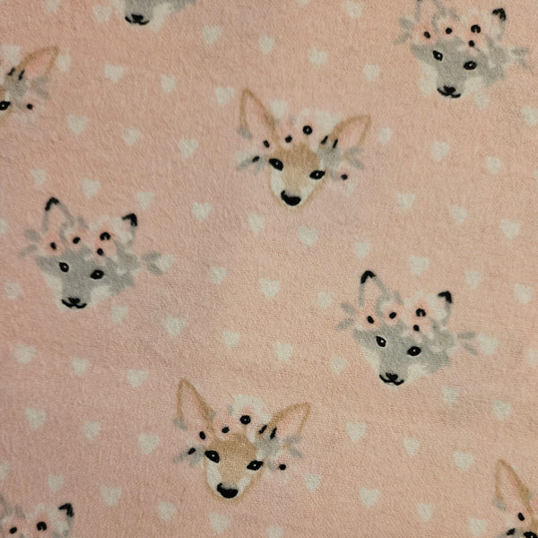 Deers and wolves with pink background. Flannel and terry cloth