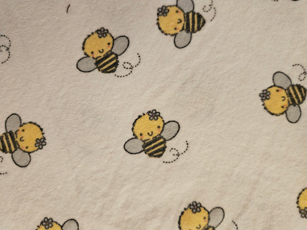 Buzz, buzz, buzz. Baby bees with white background. Flannel and terry cloth