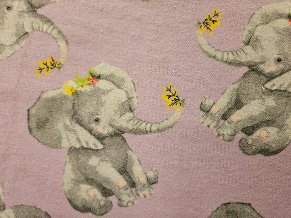 Elephant with purple background. Flannel and terry cloth